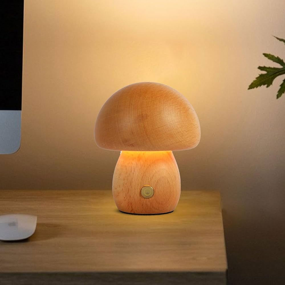 Cute Wooden Mushroom Night Light