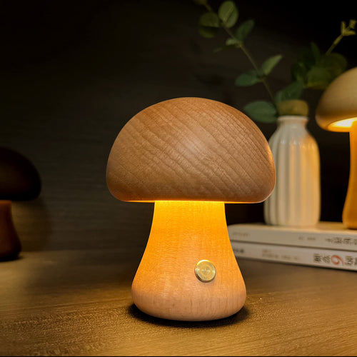 Cute Wooden Mushroom Night Light