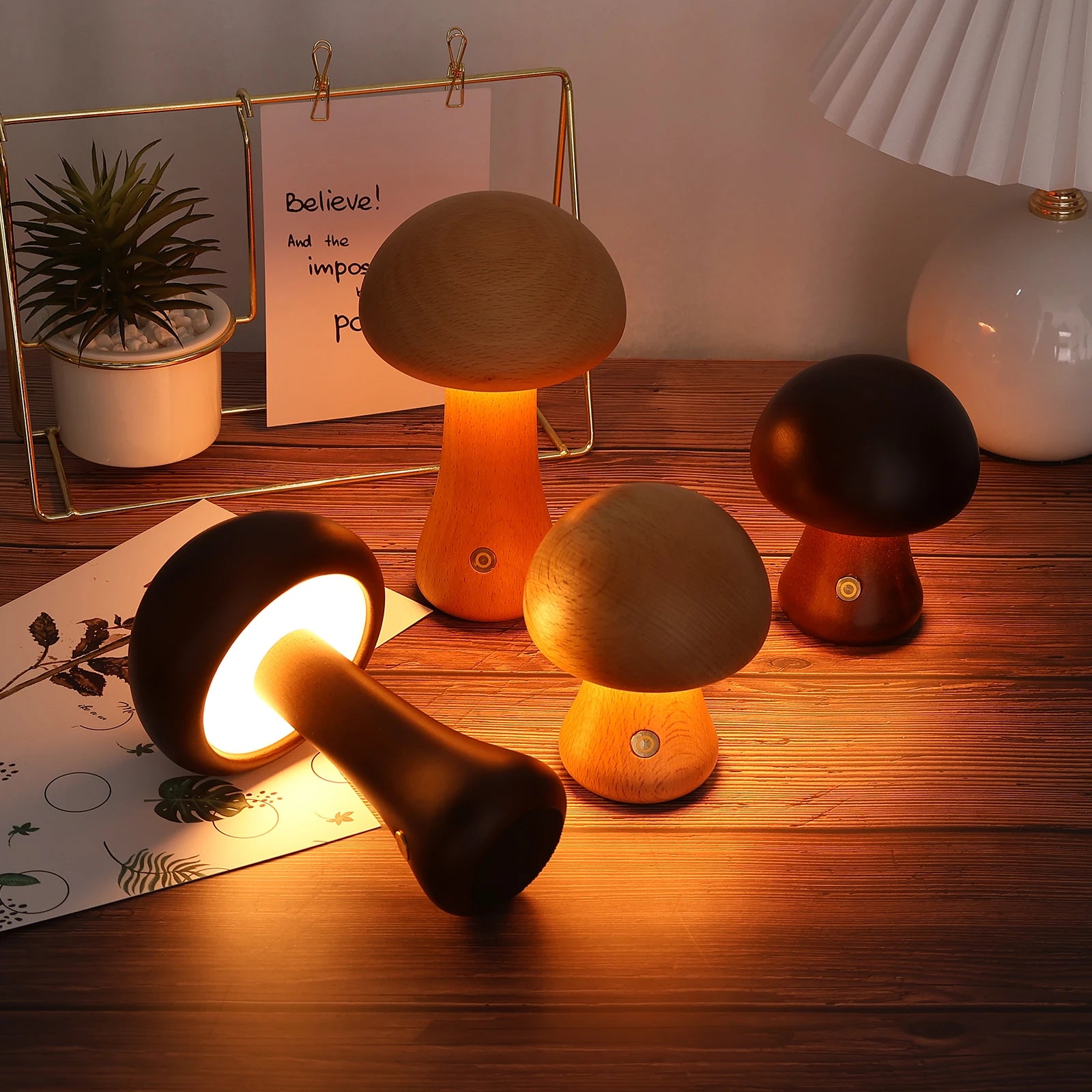Cute Wooden Mushroom Night Light